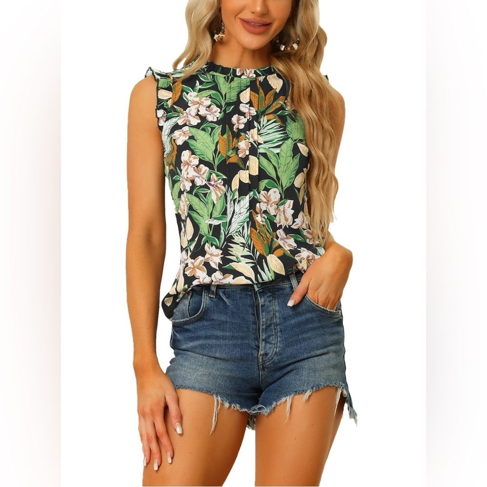 Allegra K Ruffle Floral Blouse